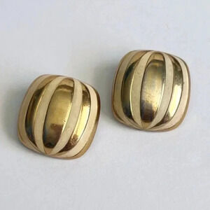 Vintage Square Pumpkin Clip-on Earrings Gold Tone